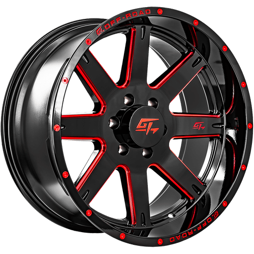 GT OFFROAD Invasion Gloss Black Milled Red wheel